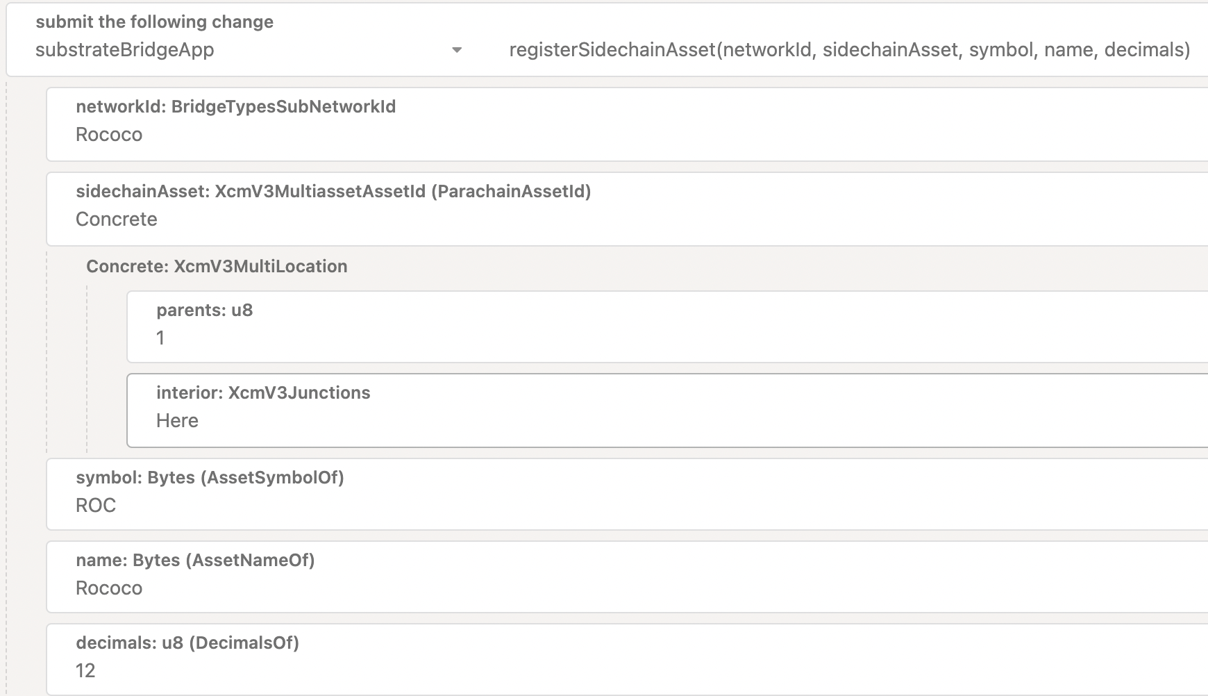 Image: Example of registering a Rococo native token